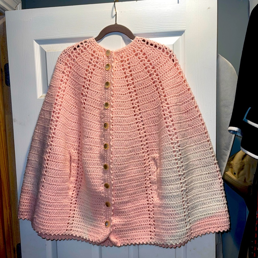 Pink Crochet Button-Up Poncho